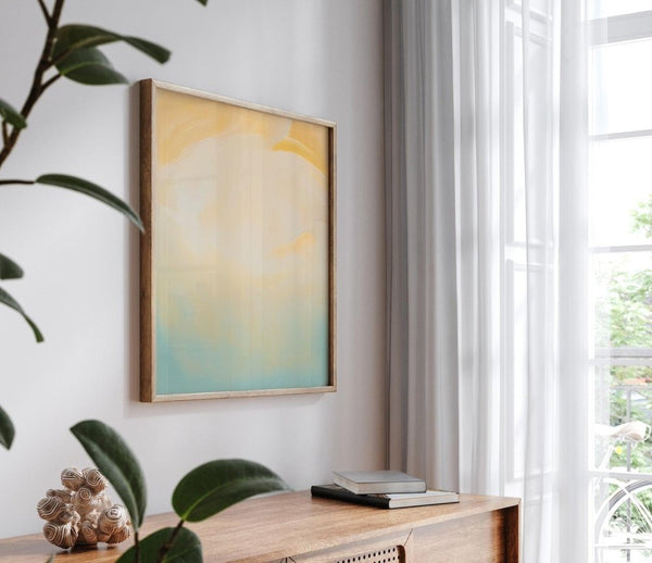 Sand – limited edition abstract art print by INKIS, shown framed as wall art in a modern interior for styling inspiration, sold unframed by Tonomi