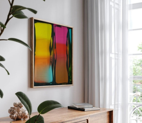 Sato – limited edition abstract art print by INKIS, shown framed as wall art in a modern interior for styling inspiration, sold unframed by Tonomi