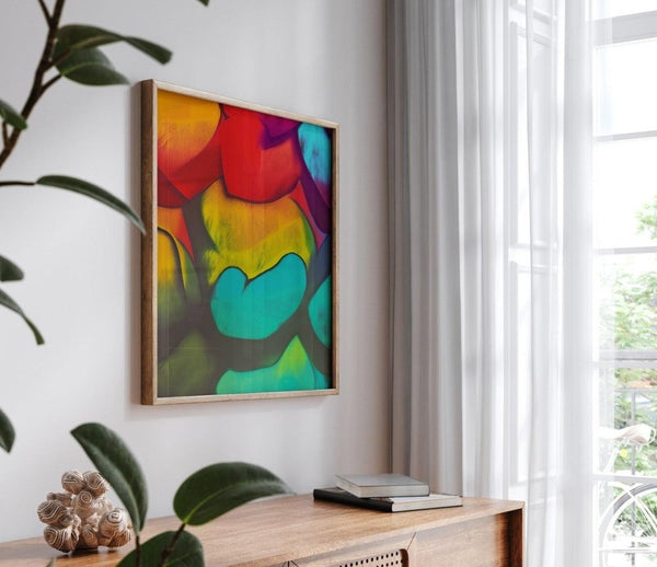 Simi – limited edition abstract art print by INKIS, shown framed as wall art in a modern interior for styling inspiration, sold unframed by Tonomi