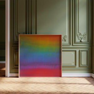 Summer – limited edition abstract art print by INKIS, shown framed in an elegant interior with soft rainbow colour gradients, sold unframed by Tonomi