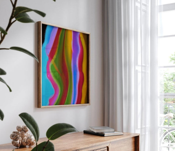 Suzi – limited edition abstract art print by INKIS, shown framed as wall art in a modern interior for styling inspiration, sold unframed by Tonomi