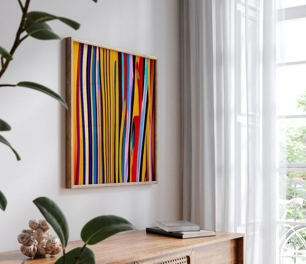 Sync – limited edition abstract art print by INKIS, shown framed as wall art in a modern interior for styling inspiration, sold unframed by Tonomi