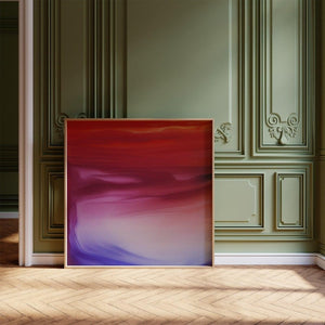 'Sakura' abstract art piece displayed in a modern setting with red and purple tones